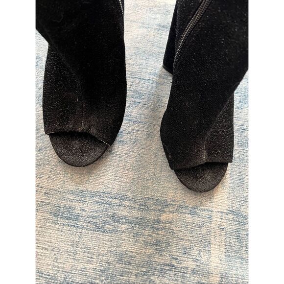 Qupid Black Sparkle Fabric Peep Toe Side Zip Block Heel Boots Size 6 - Picture 4 of 12